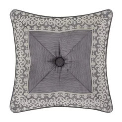 Five Queens Court Houston Charcoal 18" Square Embellished Decorative Throw Pillow